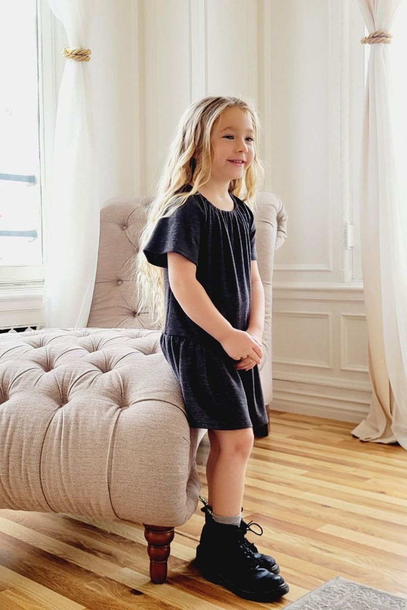 KIDS THERMAL GATHERED NECK BELL SLEEVE DRESS 
