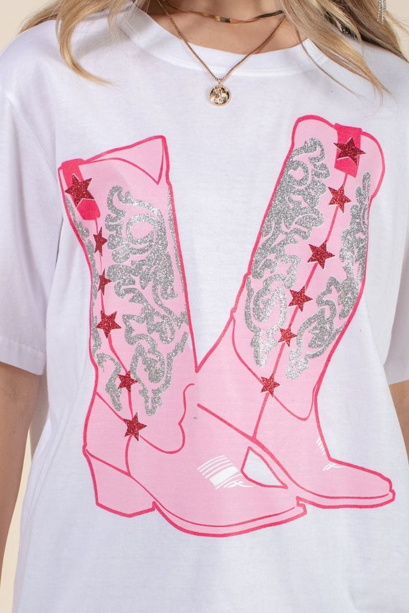 GLITTER WESTERN BOOT GRAPHIC TEES