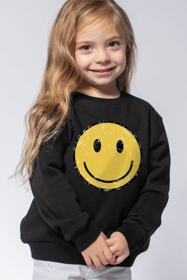 KIDS DISTRESSED SMILEY FACE GRAPHIC SWEATSHIRTS