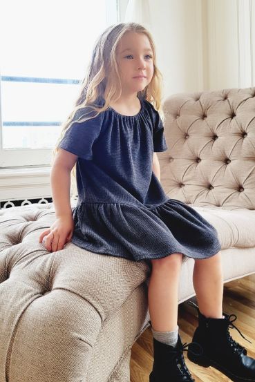 KIDS THERMAL GATHERED NECK BELL SLEEVE DRESS 