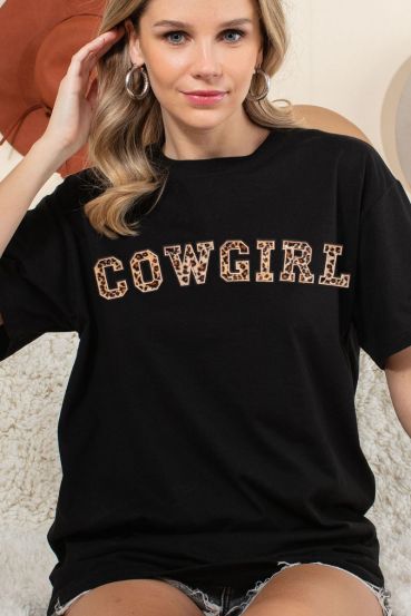 COW GIRL LEOPARD PATCH GRAPHIC TEE