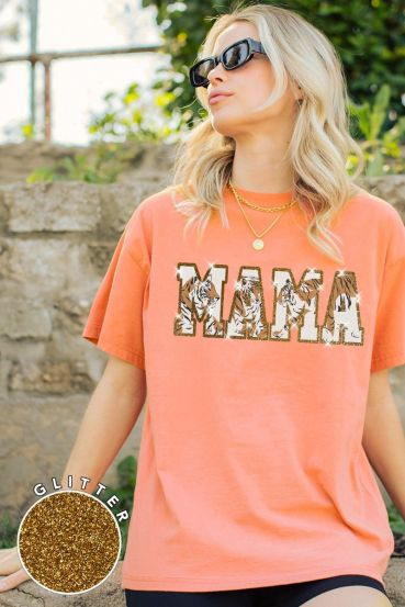 GLITTER MINERAL WASHED TIGER MAMA GRAPHIC TEES