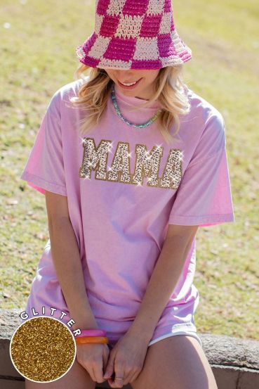 GLITTER MINERAL WASHED LEOPARD MAMA GRAPHIC TEES