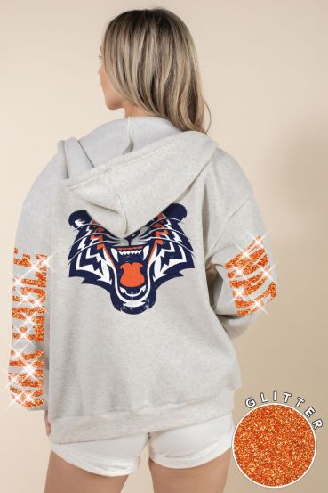 GLITTER WAR EAGLE FLEECE-LINED ZIP-UP HOODIE