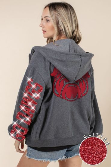 GLITTER GO DAWGS FLEECE-LINED ZIP-UP HOODIE