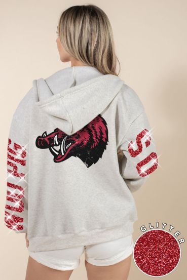 GLITTER WOO PIG SOOIE FLEECE-LINED ZIP-UP HOODIE