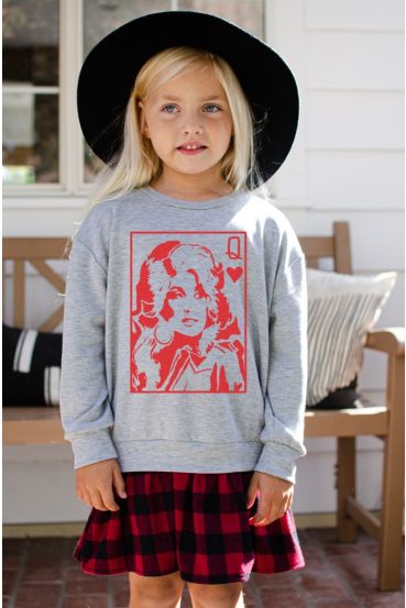 KIDS DOLLY QUEEN GRAPHIC PLAID SWEATSHIRT DRESS