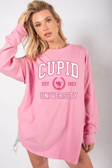 CUPID UNIVERSITY OVERSIZED LONG SLEEVE GRAPHIC TEE