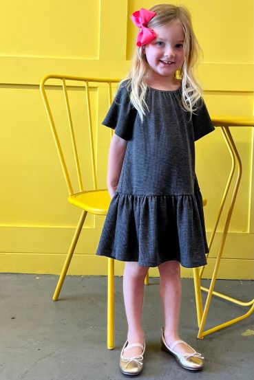 KIDS THERMAL GATHERED NECK BELL SLEEVE DRESS 