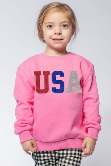KIDS GLITTER USA GRAPHIC SWEATSHIRTS