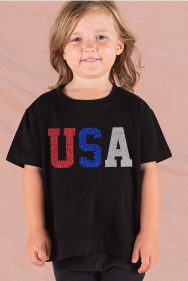 KIDS GLITTER USA GRAPHIC TEES