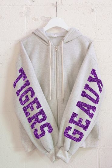 GLITTER GEAUX TIGER FLEECE-LINED ZIP-UP HOODIE