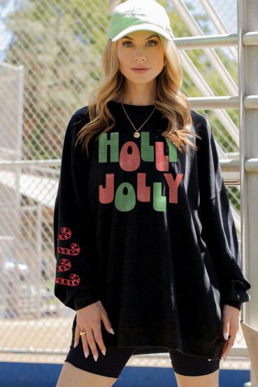 GLITTER HOLLY JOLLY CHRISTMAS OVERSIZED SWEATSHIRT