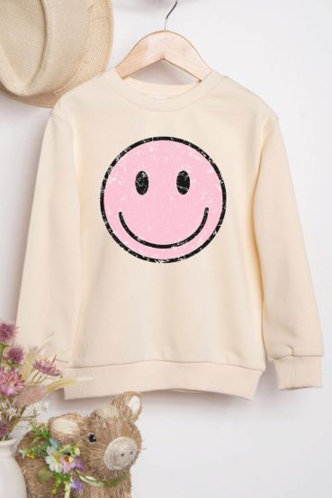 KIDS DISTRESSED SMILEY FACE GRAPHIC SWEATSHIRTS